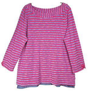 Talbots Top Women's XL Fuchsia Blue Striped Boatneck Cotton Nautical Coastal
